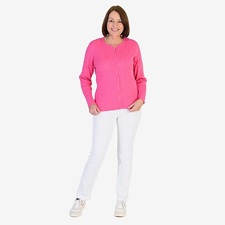 Mudflower Allover Cable Button Cardigan (Size 20) - Hot Pink