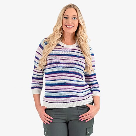 Mudflower Staggered Stripe Jumper (Size 12) - Blue