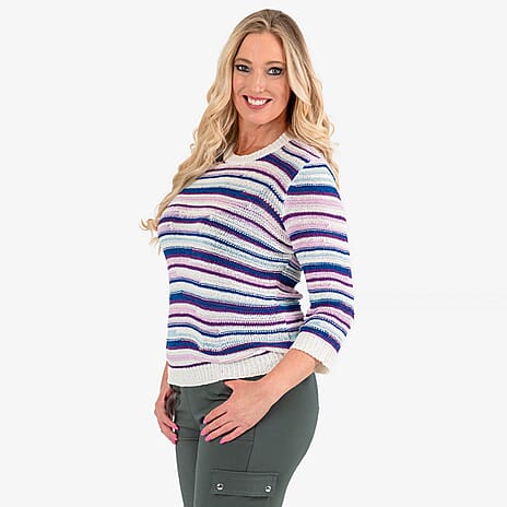 Mudflower Staggered Stripe Jumper (Size 12) - Blue