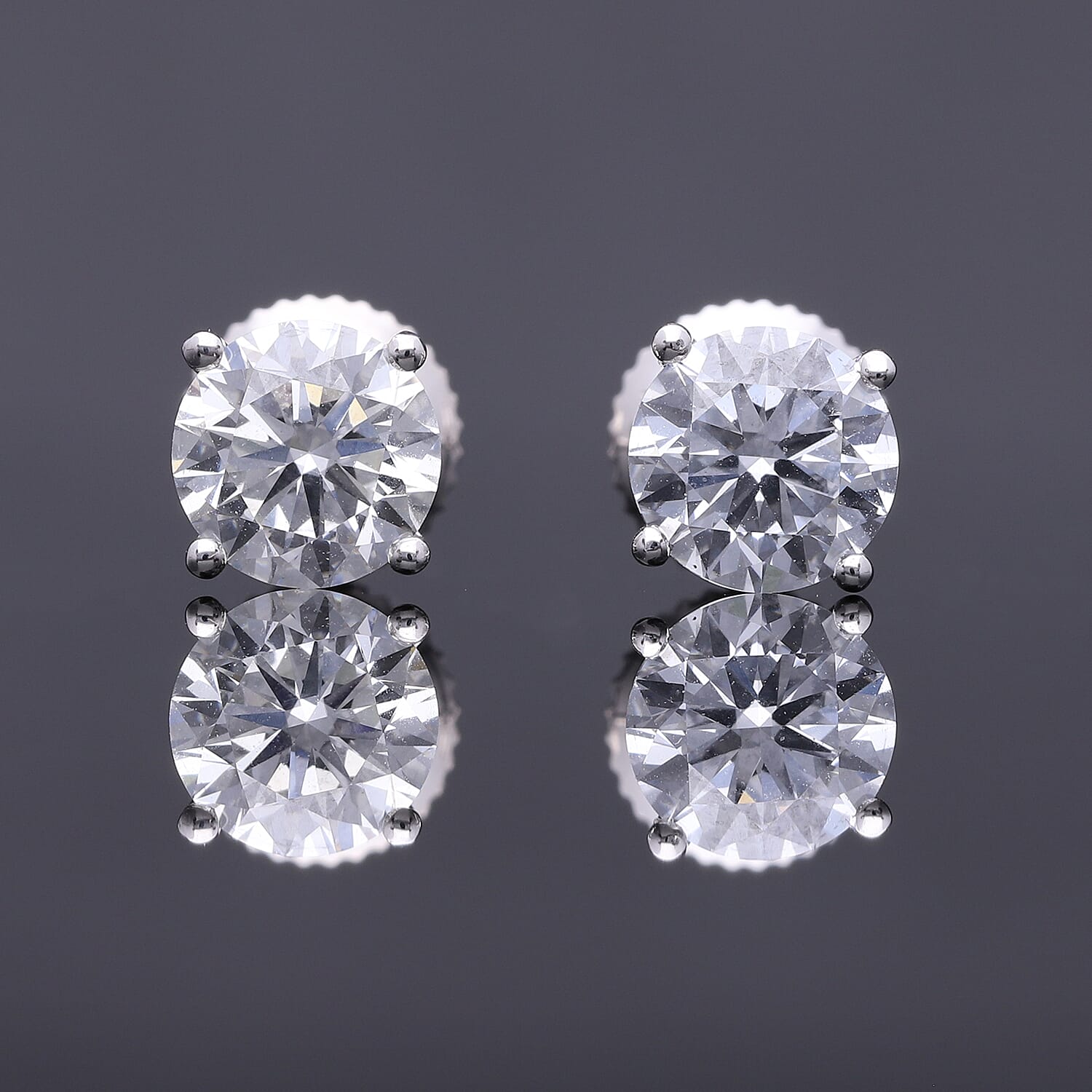 Luxuriant Diamond - 950 Platinum SGL Certified Lab Grown Diamond (VS/GH) Solitaire Stud with Screw Back Earrings 3 Ct.