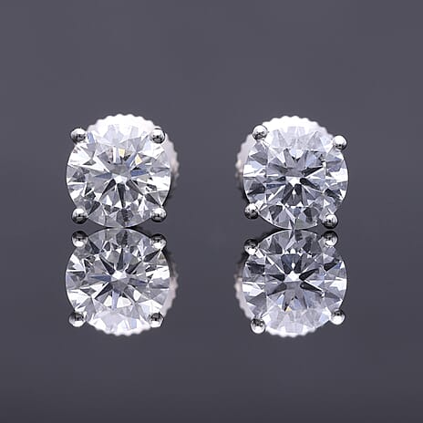 Luxuriant Diamond - 950 Platinum SGL Certified Lab Grown Diamond (VS-GH) Solitaire Stud with Screw Back Earrings 3.00 Ct.