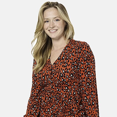 Mudflower Border Printed Soft Touch Blouse (Size 12) - Orange