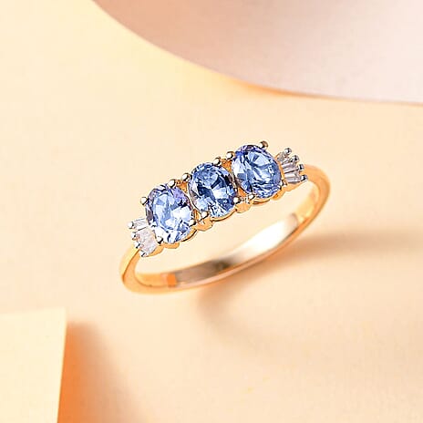 MONSTER DEAL - 9K Yellow Gold Ceylon Sapphire & White Diamond Ring 1.42 Ct.