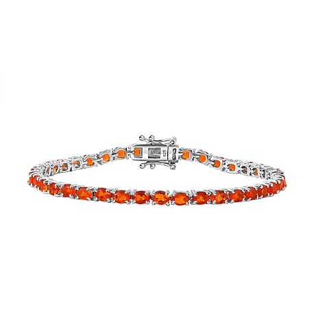 Salamanca Fire Opal  Bracelet With Lock Box (Size - 7) in Rhodium Overlay Sterling Silver 4.56 Ct.
