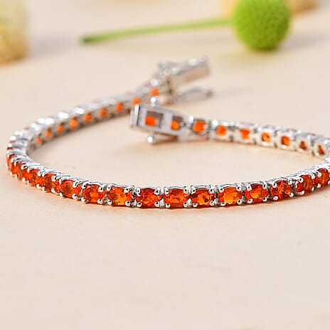 Salamanca Fire Opal  Bracelet With Lock Box (Size - 7) in Rhodium Overlay Sterling Silver 4.56 Ct.