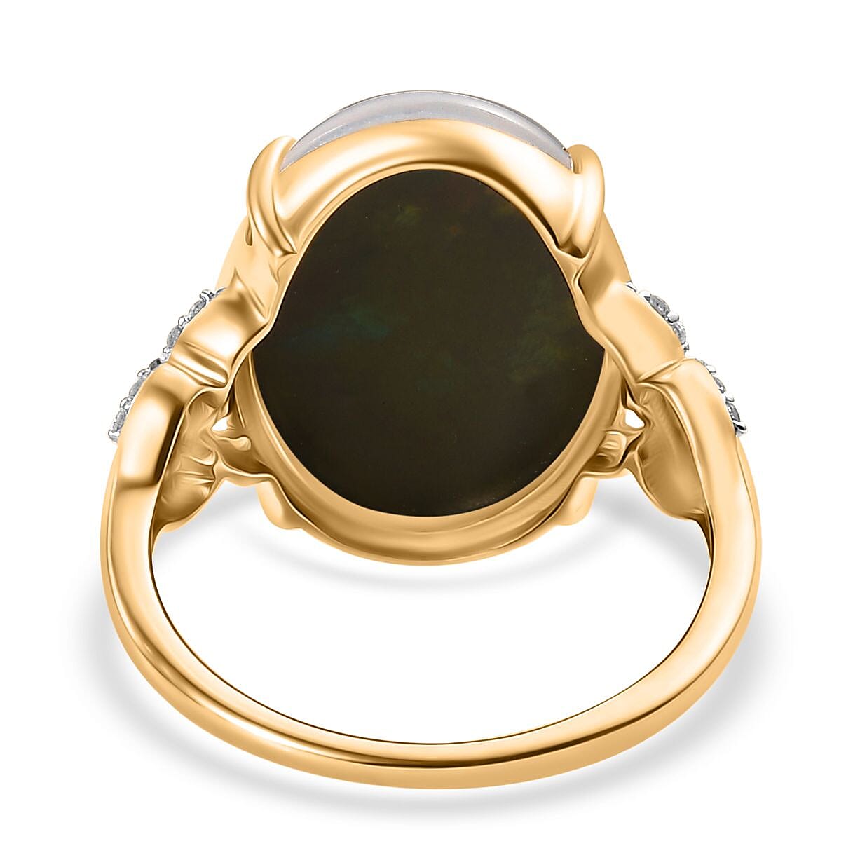 9K Yellow Gold AAA Boulder Opal with White Diamond Ring 6.58 Ct.