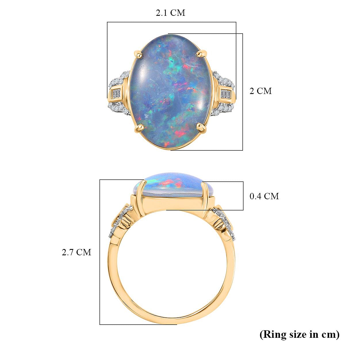 9K Yellow Gold AAA Boulder Opal with White Diamond Ring 6.58 Ct.