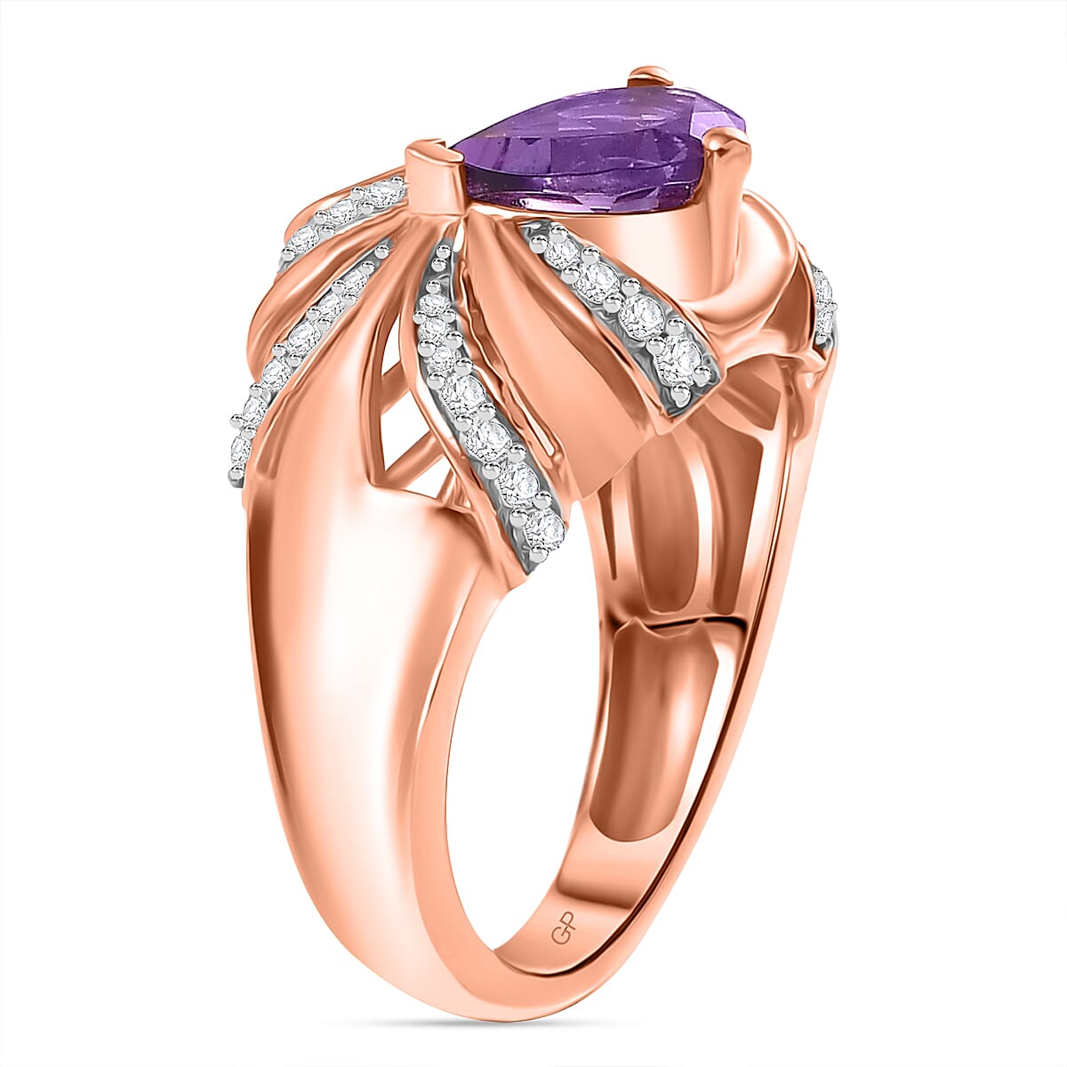 GP Italian Garden Collection - Pink Amethyst, Blue Sapphire, Black Spinel, White Zircon Cluster Ring in 18K Rose Gold Vermeil Sterling Silver 1.49 Ct.