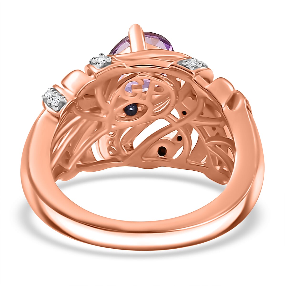 GP Italian Garden Collection - Pink Amethyst, Blue Sapphire, Black Spinel, White Zircon Cluster Ring in 18K Rose Gold Vermeil Sterling Silver 1.49 Ct.