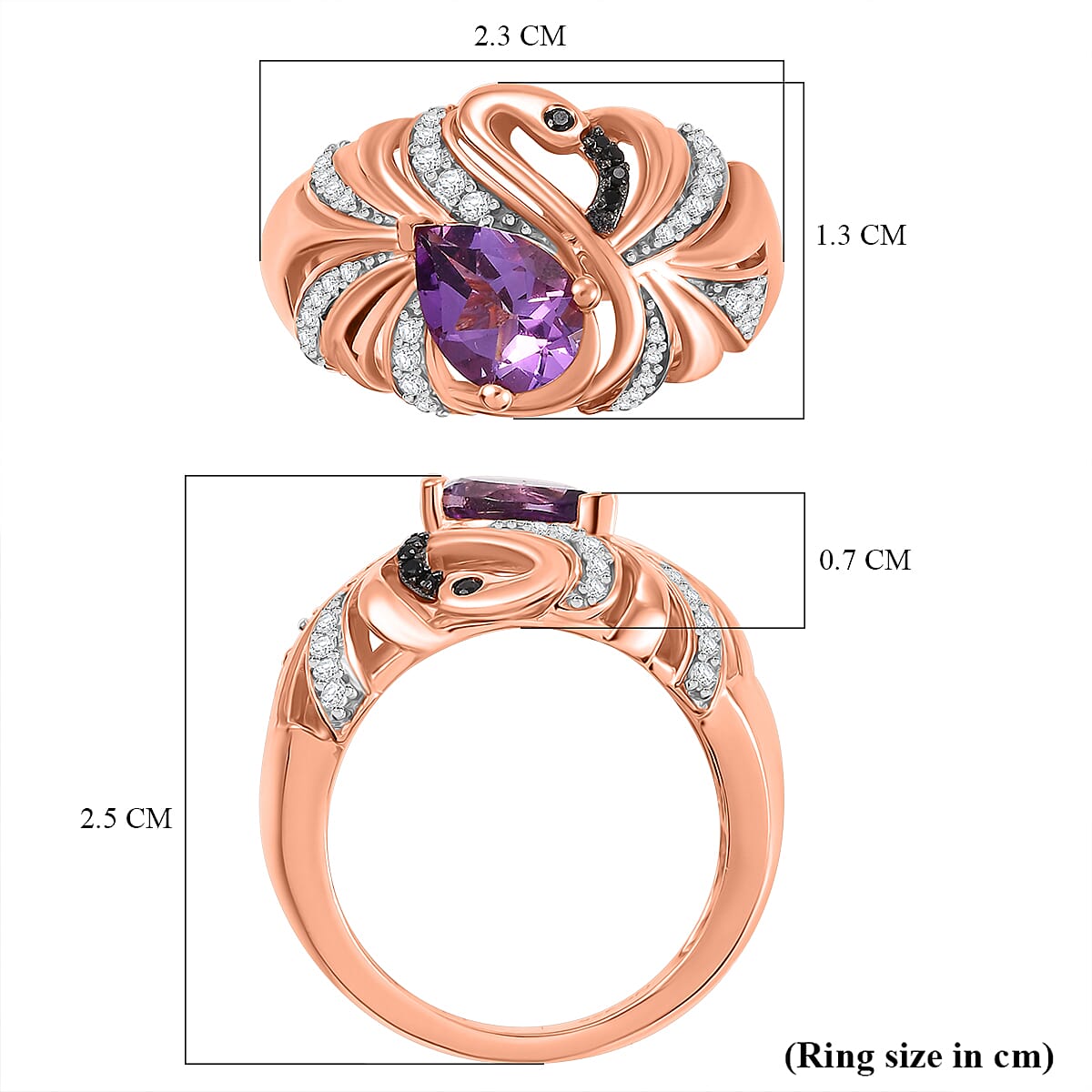 GP Italian Garden Collection - Pink Amethyst, Blue Sapphire, Black Spinel, White Zircon Cluster Ring in 18K Rose Gold Vermeil Sterling Silver 1.49 Ct.
