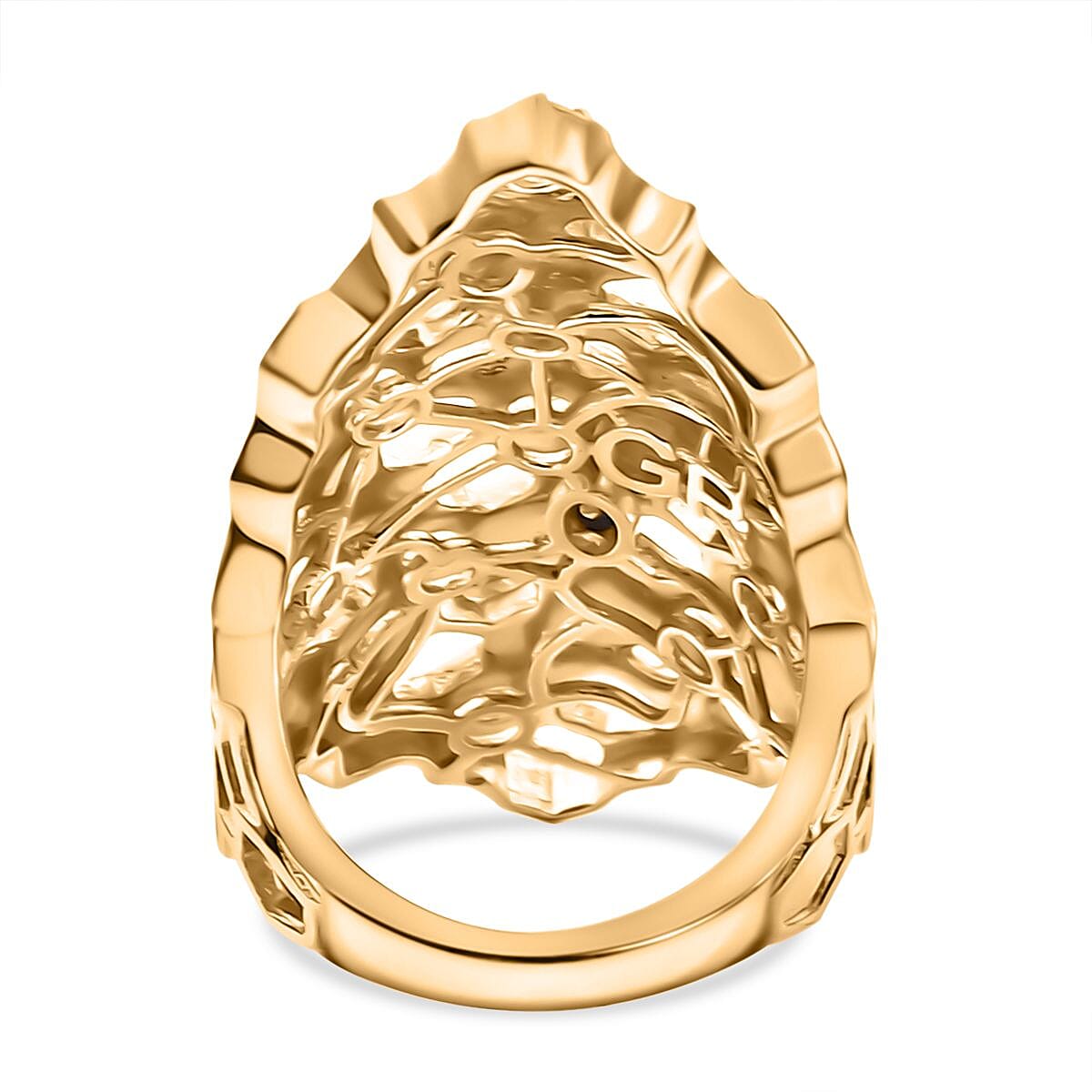 GP HoneyComb Collection - Citrine & Blue Sapphire Ring in 18K Vermeil Yellow Gold Plated Sterling Silver 1.40 Ct, Silver Wt. 10.70 Gms.