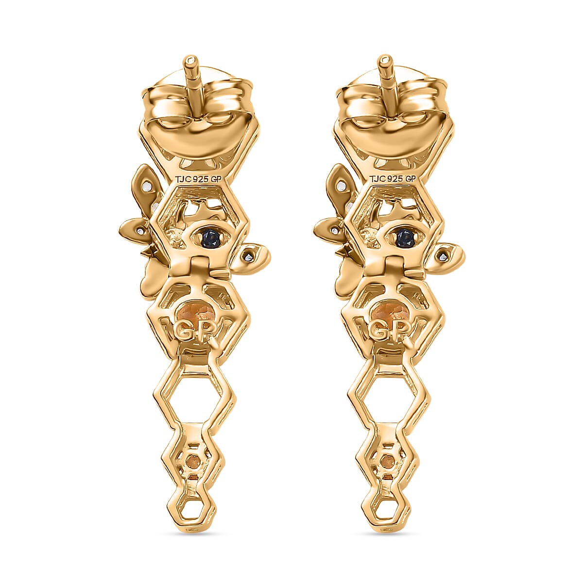 GP Honeycomb Collection - Citrine, Blue Sapphire, White Zircon Foldable Dangling Earring with Push Back in 18K Vermeil Yellow Gold Sterling Silver 2.10 Ct. GP Honeycomb Collection - Citrine, Blue Sapphire, White Zircon Foldable Dangling Earring with Push Back in 18K Vermeil Yellow Gold Sterling Silver 2.10 Ct.