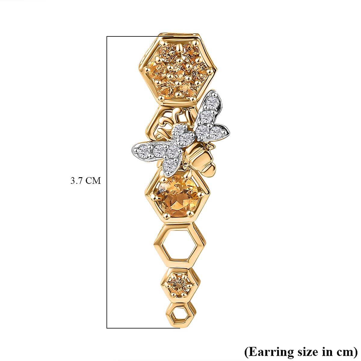 GP Honeycomb Collection - Citrine, Blue Sapphire, White Zircon Foldable Dangling Earring with Push Back in 18K Vermeil Yellow Gold Sterling Silver 2.10 Ct. GP Honeycomb Collection - Citrine, Blue Sapphire, White Zircon Foldable Dangling Earring with Push Back in 18K Vermeil Yellow Gold Sterling Silver 2.10 Ct.