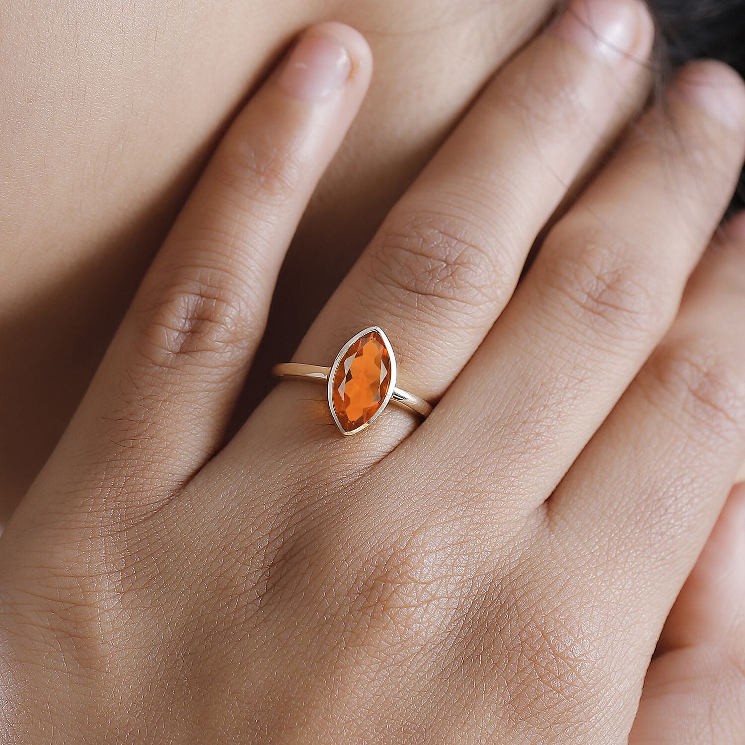 9K Yellow Gold AA Mexican Cherry Fire Opal Solitaire Ring 1.14 Ct