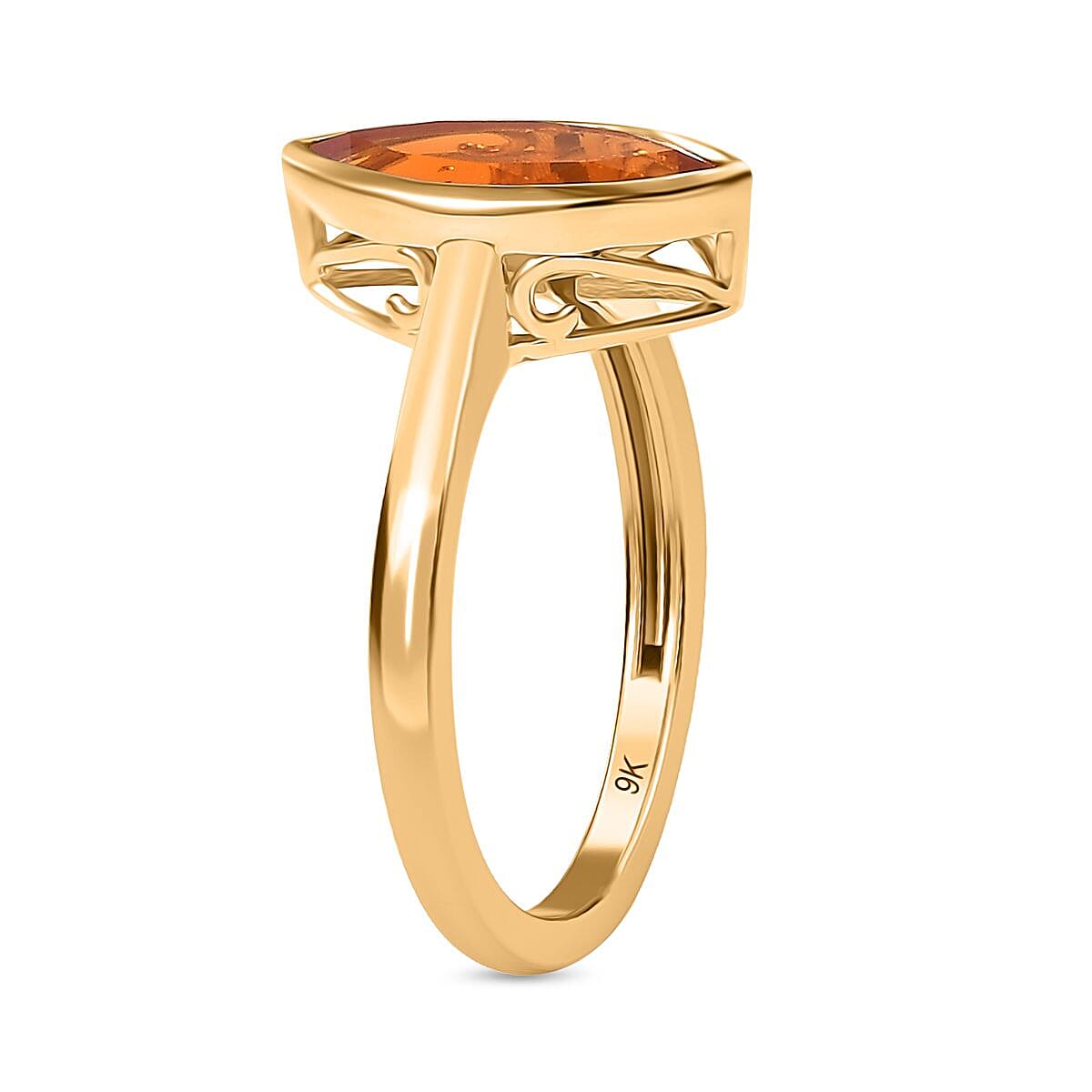 9K Yellow Gold AA Mexican Cherry Fire Opal Solitaire Ring 1.14 Ct