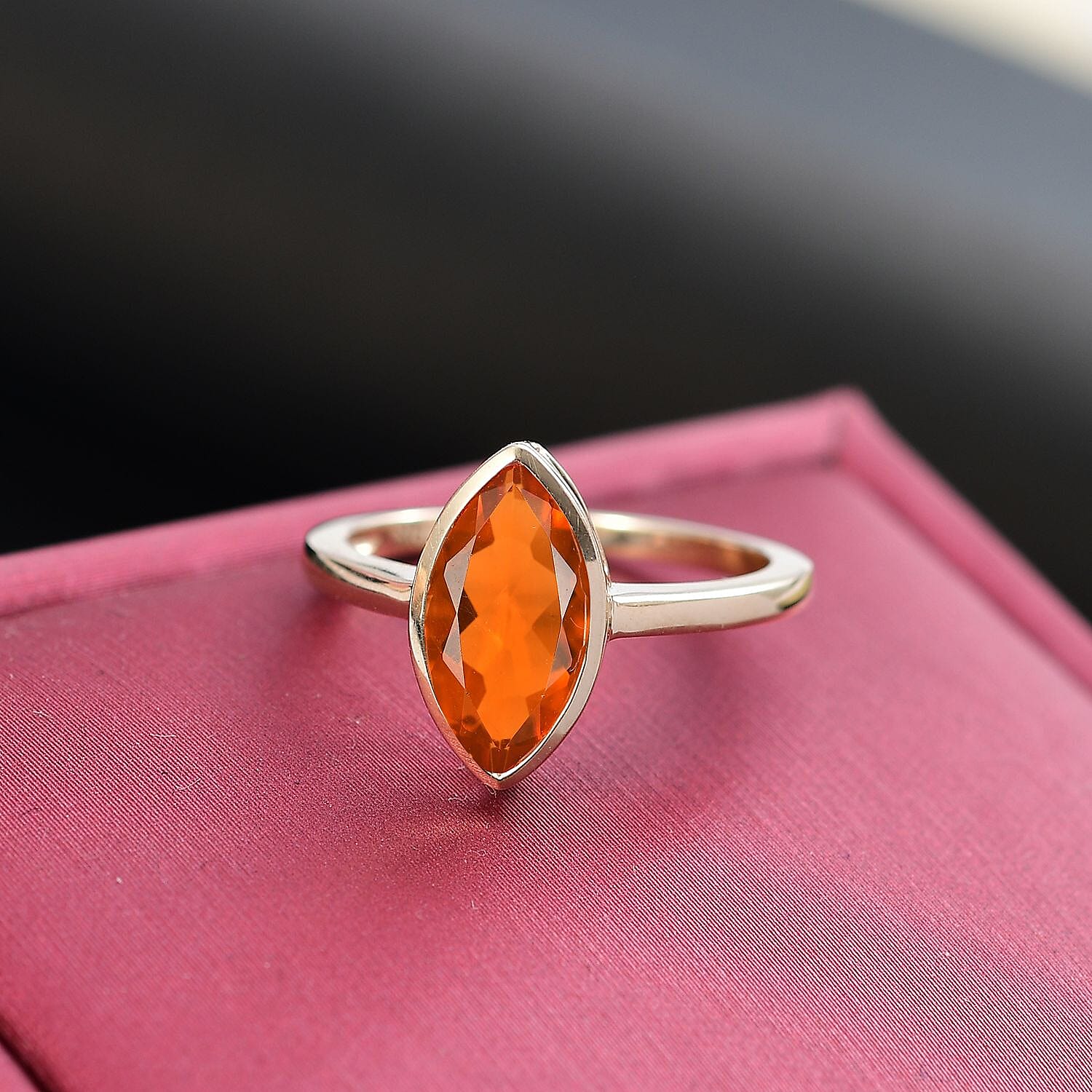 9K Yellow Gold AA Mexican Cherry Fire Opal Solitaire Ring 1.14 Ct