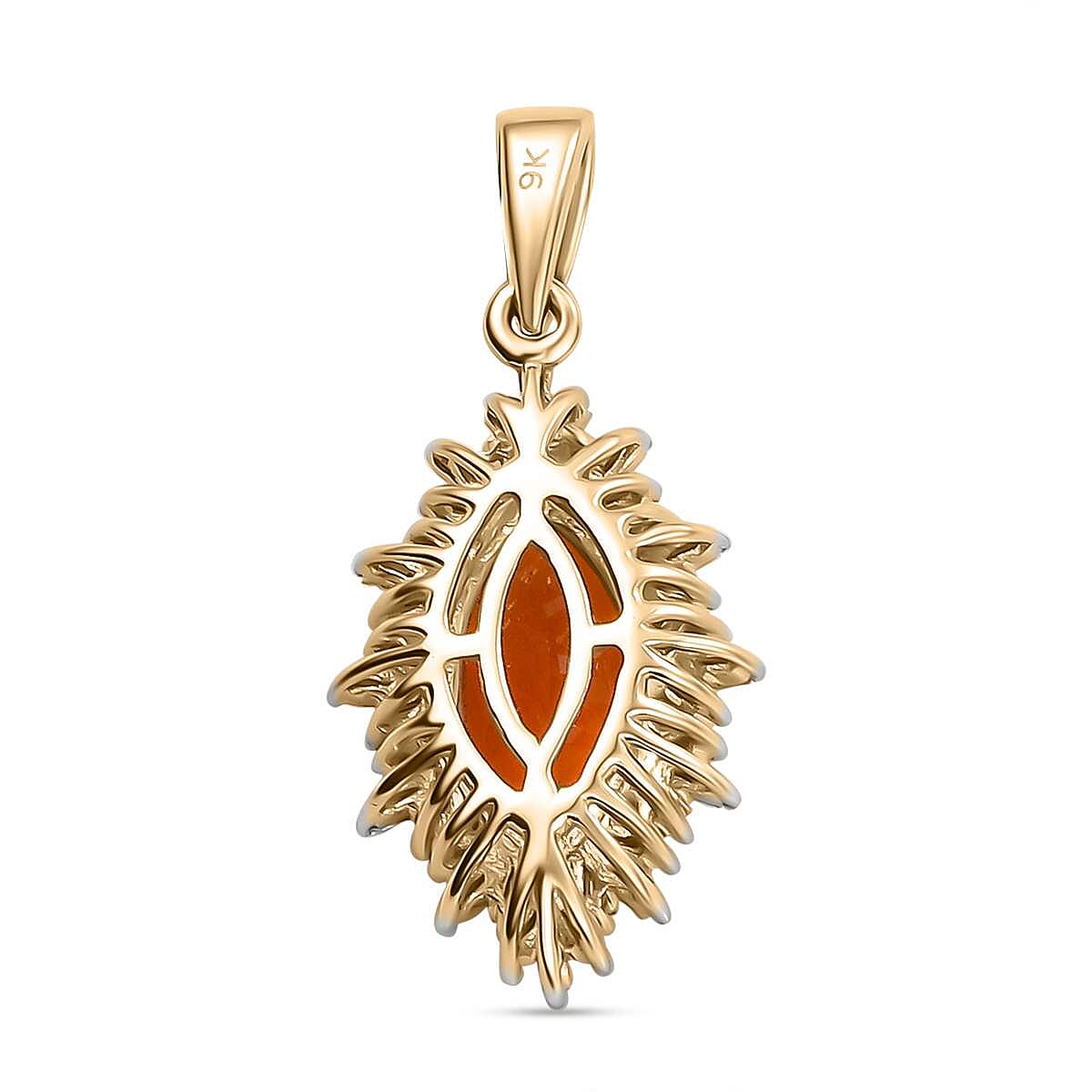 9K Yellow Gold Cherry Fire Opal, White Diamond Pendant 1.50 Ct 9K Yellow Gold Cherry Fire Opal, White Diamond Pendant 1.50 Ct