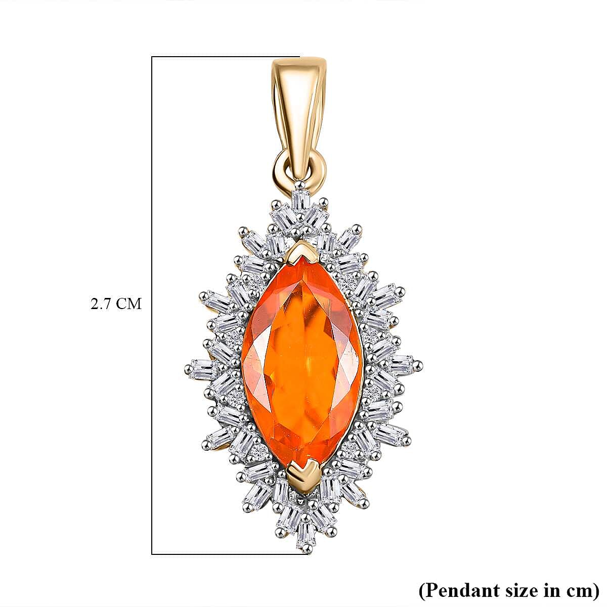 9K Yellow Gold Cherry Fire Opal, White Diamond Pendant 1.50 Ct 9K Yellow Gold Cherry Fire Opal, White Diamond Pendant 1.50 Ct