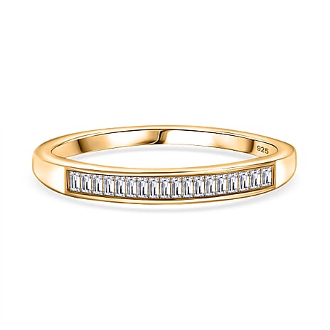 One Time Deal - White Diamond Band Ring in 18K YG Vermeil Sterling Silver