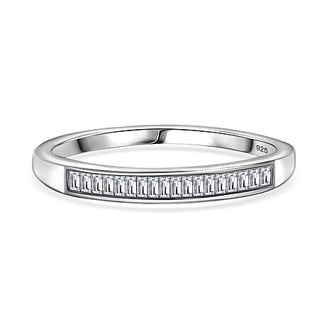 One Time Deal  - White Diamond Band Ring in Rhodium Overlay Sterling Silver