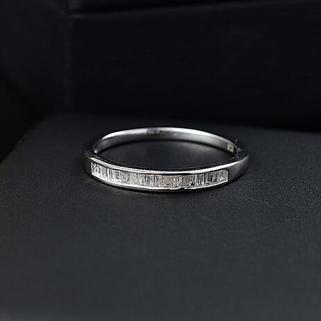 One Time Deal  - White Diamond Band Ring in Rhodium Overlay Sterling Silver