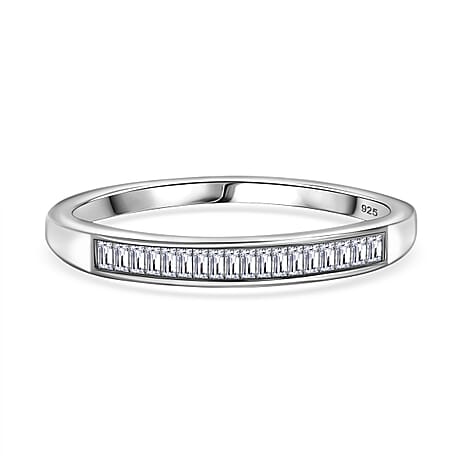 One Time Deal  - White Diamond Band Ring in Rhodium Overlay Sterling Silver