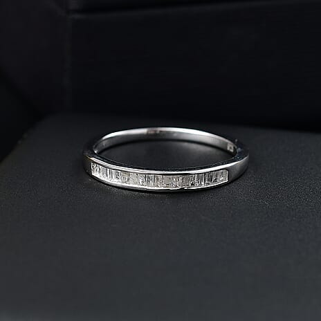 One Time Deal  - White Diamond Band Ring in Rhodium Overlay Sterling Silver