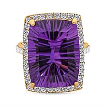 African Amethyst, White Zircon Ring in 18K Vermeil Yellow Gold Plated Sterling Silver 18.30 Ct.