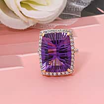 African Amethyst, White Zircon Ring in 18K Vermeil Yellow Gold Plated Sterling Silver 18.30 Ct.