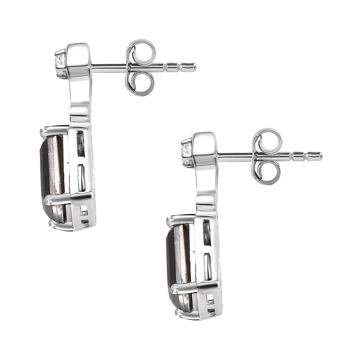 Alexandrite Triplet Quartz & White Zircon Solitaire Stud Push Post Earring in Rhodium Overlay Sterling Silver 5.80 Ct.