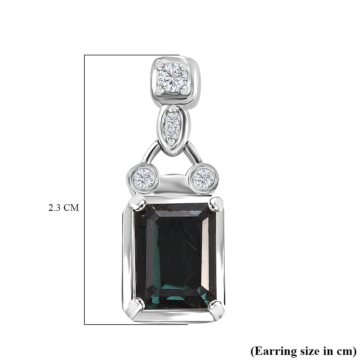 Alexandrite Triplet Quartz & White Zircon Solitaire Stud Push Post Earring in Rhodium Overlay Sterling Silver 5.80 Ct.