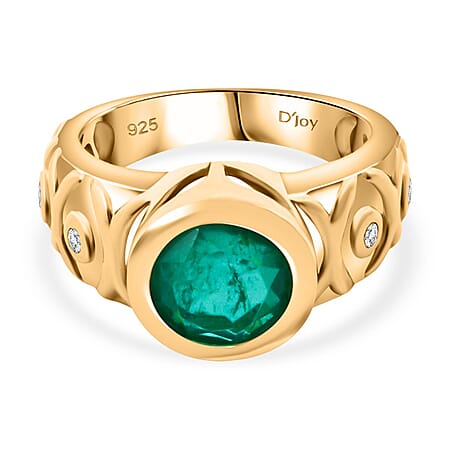 Emeraldine Triplet Quar tz,White Zircon Ring in Vermeil YG Sterling Silver 3.46 Ct