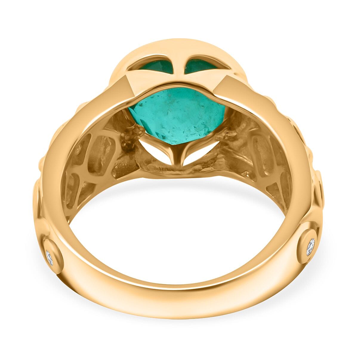 Emeraldine Triplet Quartz & White Zircon Ring in Vermeil Yellow Gold Sterling Silver 3.46 Ct.