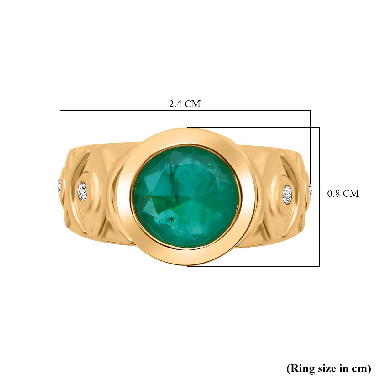 Emeraldine Triplet Quartz & White Zircon Ring in Vermeil Yellow Gold Sterling Silver 3.46 Ct.