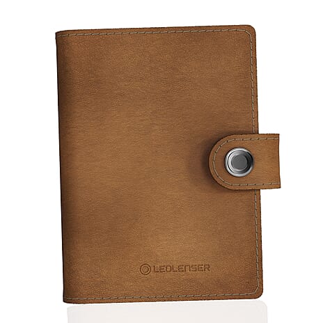 Ledlenser Lite Genuine Leather Wallet, Wireless Charging, Secure Card Holder, Flashlight With RFID Protection - Camel