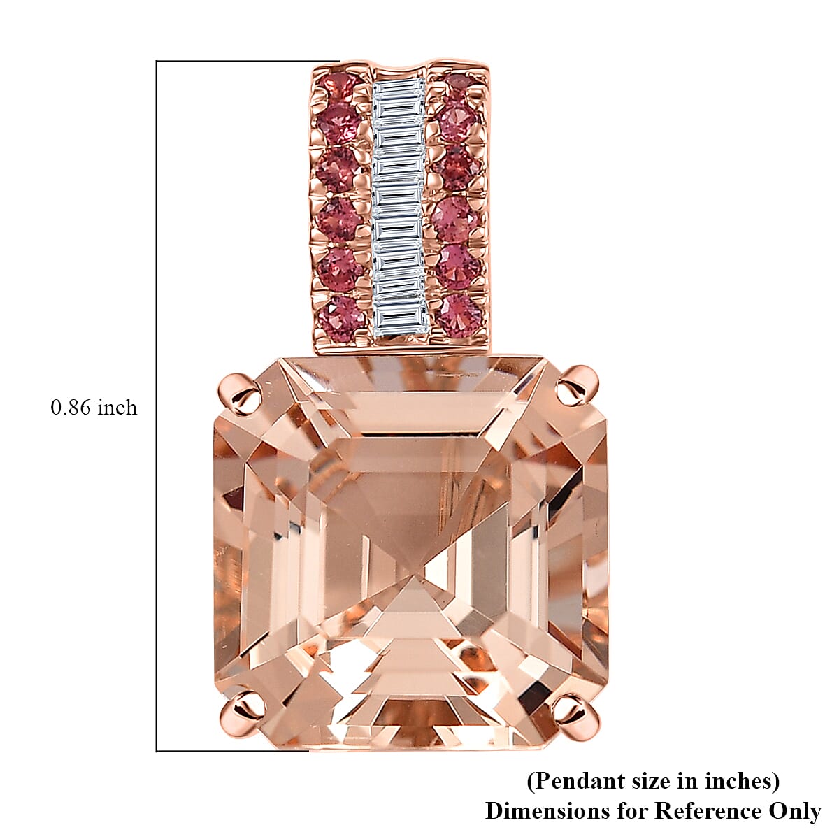 14K Rose Gold  AAA   Morganite ,  Padparadscha Sapphire ,  White Diamond  I2 Main Stone With Side Stone Pendant 7.57 ct,  Gold Wt. 2.6 Gms  10.510  Ct.