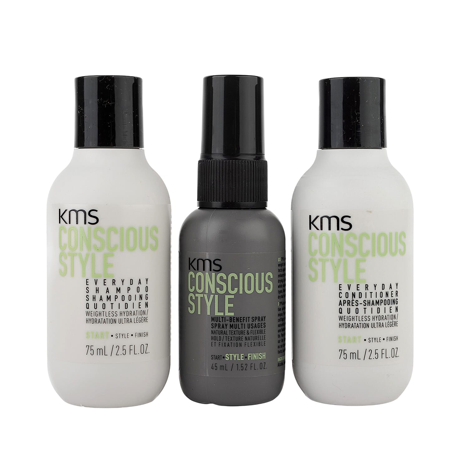 KMS Conscious Style Travel Bag (Includes 75ml Shampoo , 75ml Conditioner, and 45ml Multi-Benefit Spray)
