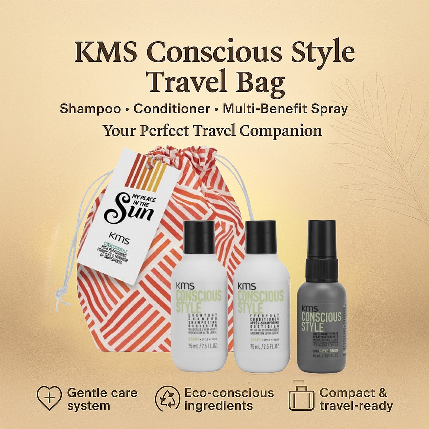KMS Conscious Style Travel Bag (Includes 75ml Shampoo , 75ml Conditioner, and 45ml Multi-Benefit Spray)