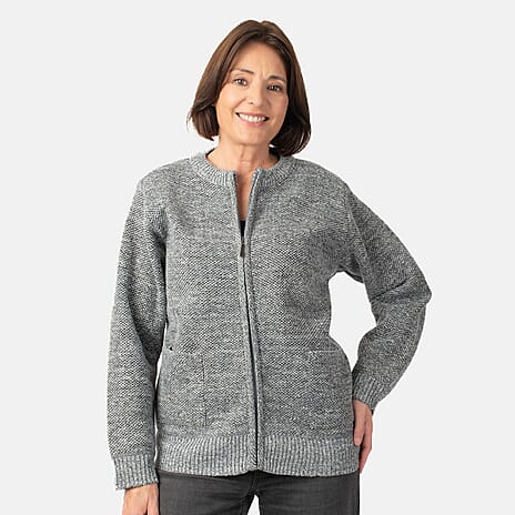 Beaumonde Ladies Round Neck Knitted Zipper (Size 8 to 10) - Grey