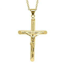 Jesus Crucifix Cross Pendant in Gold Plated Sterling Silver with Chain (Size 18)