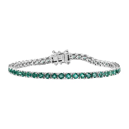 AAA Gemfields Zambian Emerald Bracelet (Size - 7.5) in Rhodium Overlay Sterling Silver