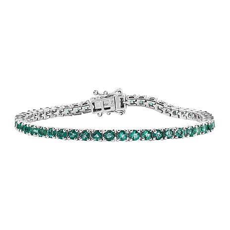 One to Own - AAA Gemfields Zambian Emerald Bracelet (Size - 8)  in Rhodium Overlay Sterling Silver 5.56 Ct