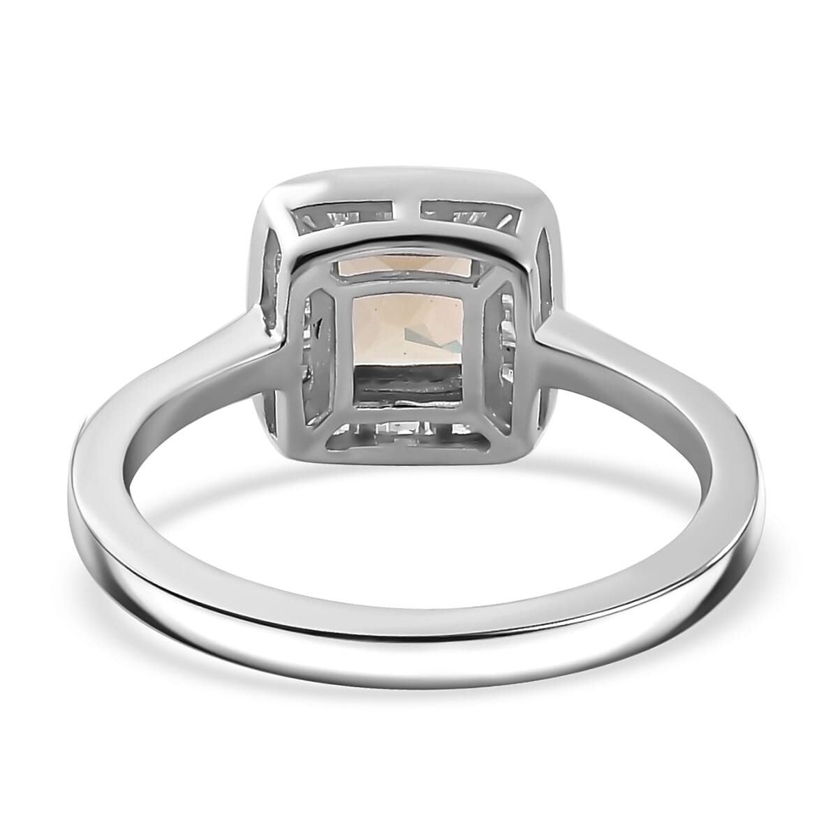 AAA Princess Cut Turkizite & Natural White Diamond Ring in Rhodium Overlay Sterling Silver 1.20 Ct.