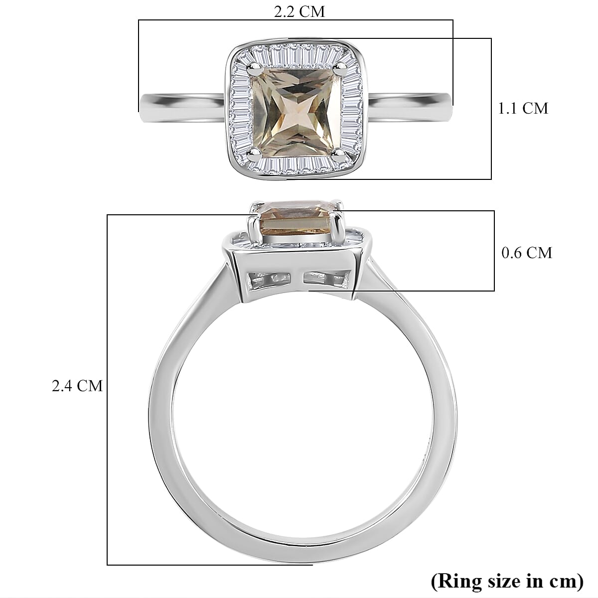 AAA Princess Cut Turkizite & Natural White Diamond Ring in Rhodium Overlay Sterling Silver 1.20 Ct.