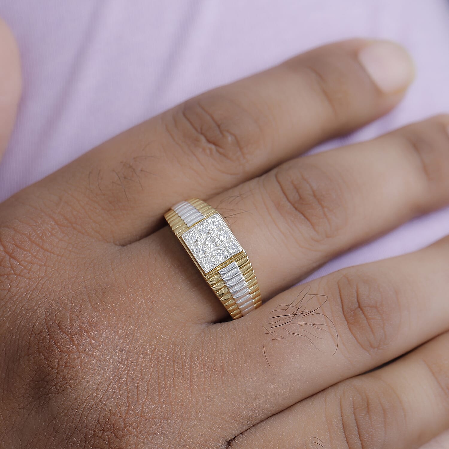 Natural White Diamond Signet Ring