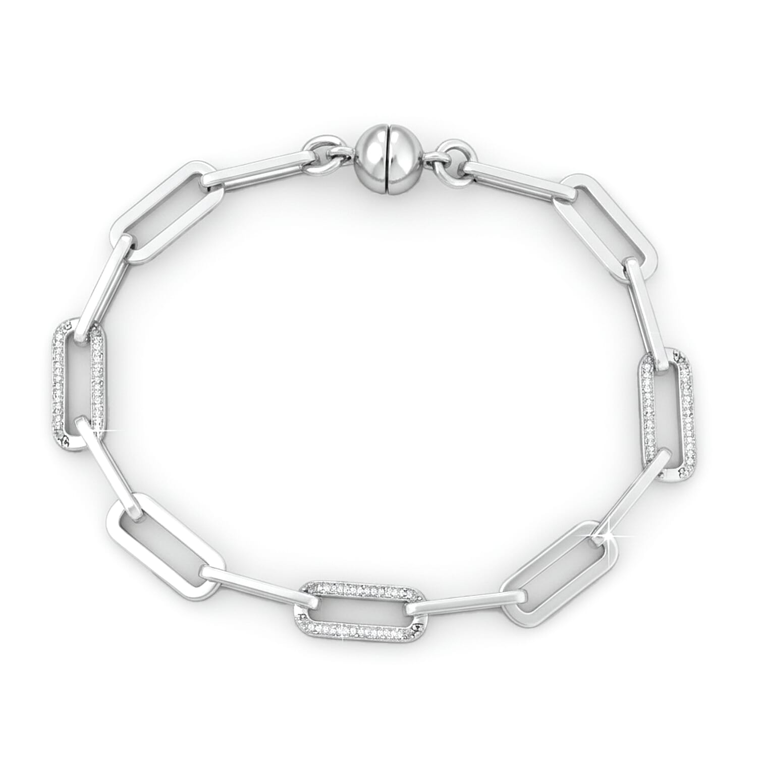 One Time Deal - Natural White Diamond Bracelet (Size - 7.5) with Magnetic Clasp in Rhodium Overlay Sterling Silver, Silver Wt. 8.52 Gms.