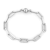Natural White Diamond Bracelet with Magnetic Clasp in Rhodium Overlay Sterling Silver 7.5 Inch