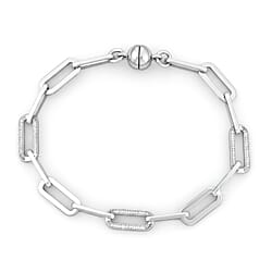 Natural White Diamond Paperclip Bracelet with Magnetic Clasp in 18K Vermeil Sterling Silver 7.5 Inch