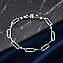 Natural White Diamond Bracelet with Magnetic Clasp in Rhodium Overlay Sterling Silver 7.5 Inch