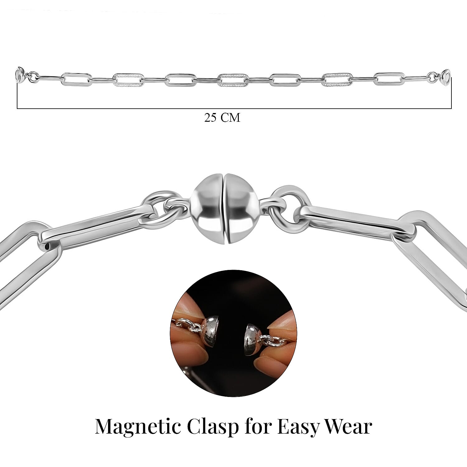 One Time Deal - Natural White Diamond Bracelet (Size - 7.5) with Magnetic Clasp in Rhodium Overlay Sterling Silver, Silver Wt. 8.52 Gms.